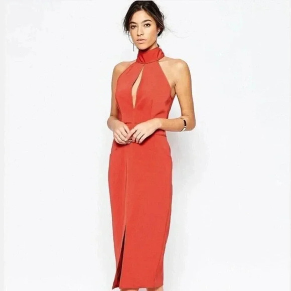 C/Meo Collective Stolen Midi Dress in Rust Halter Neck Sleeveless Size Small - Picture 10 of 13